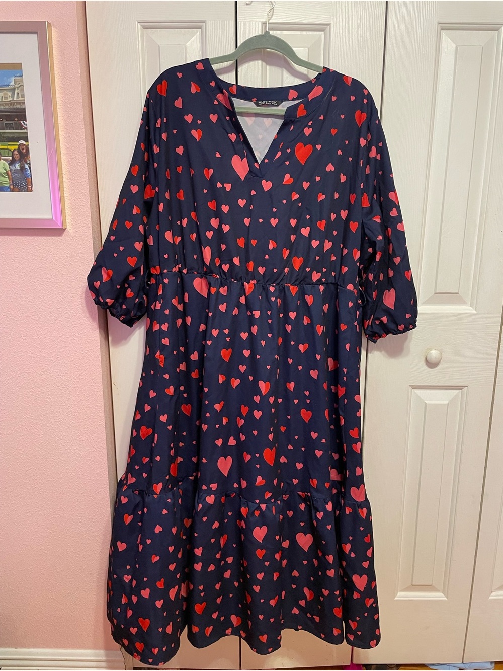 BloomChic Navy Blue Nightdress with Red Heart Print